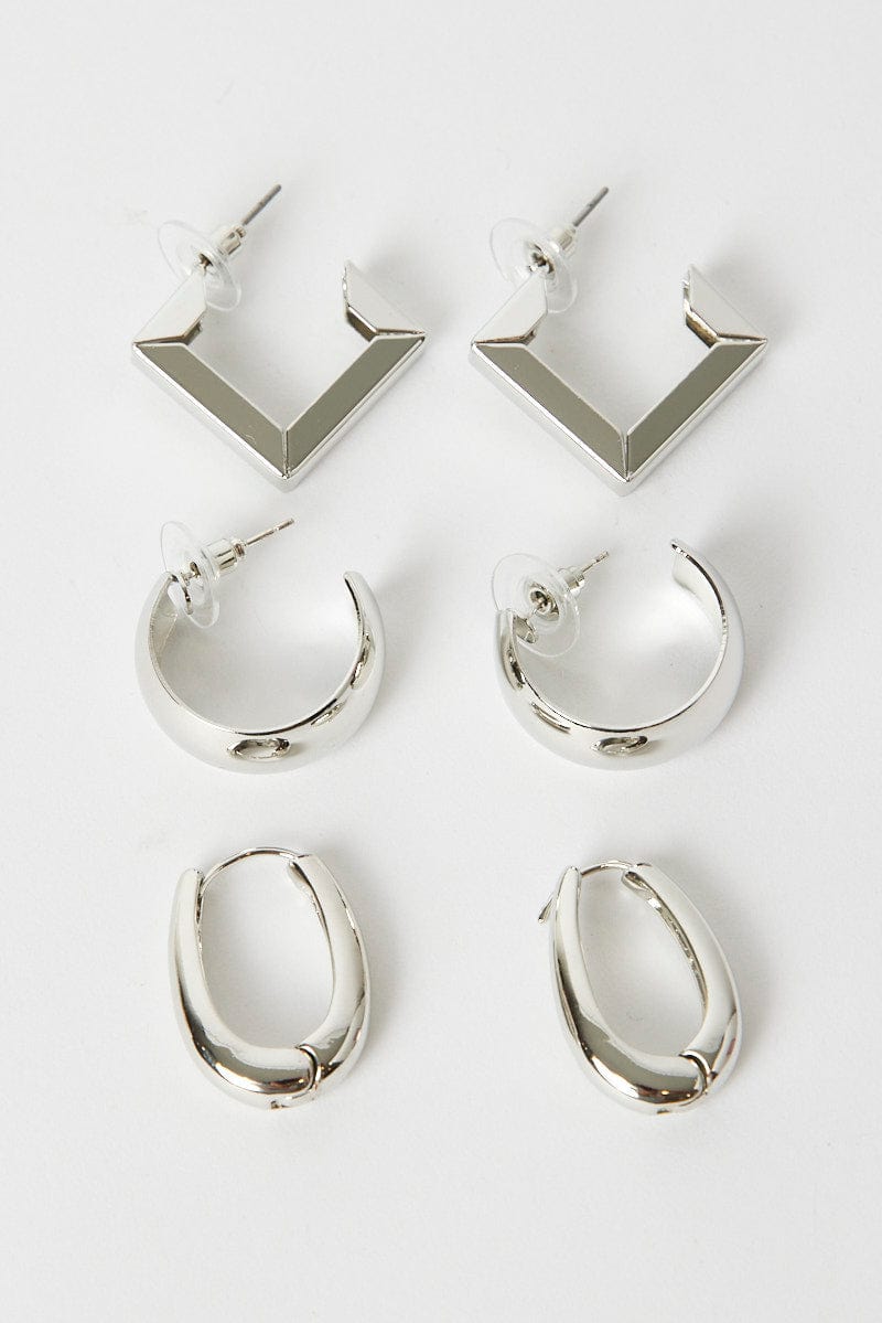 Silver 3 Pack Earrings for YouandAll Fashion