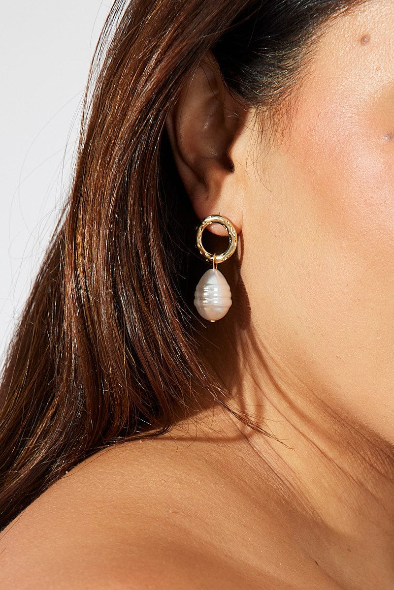 Gold Faux Pearl Earrings for YouandAll Fashion