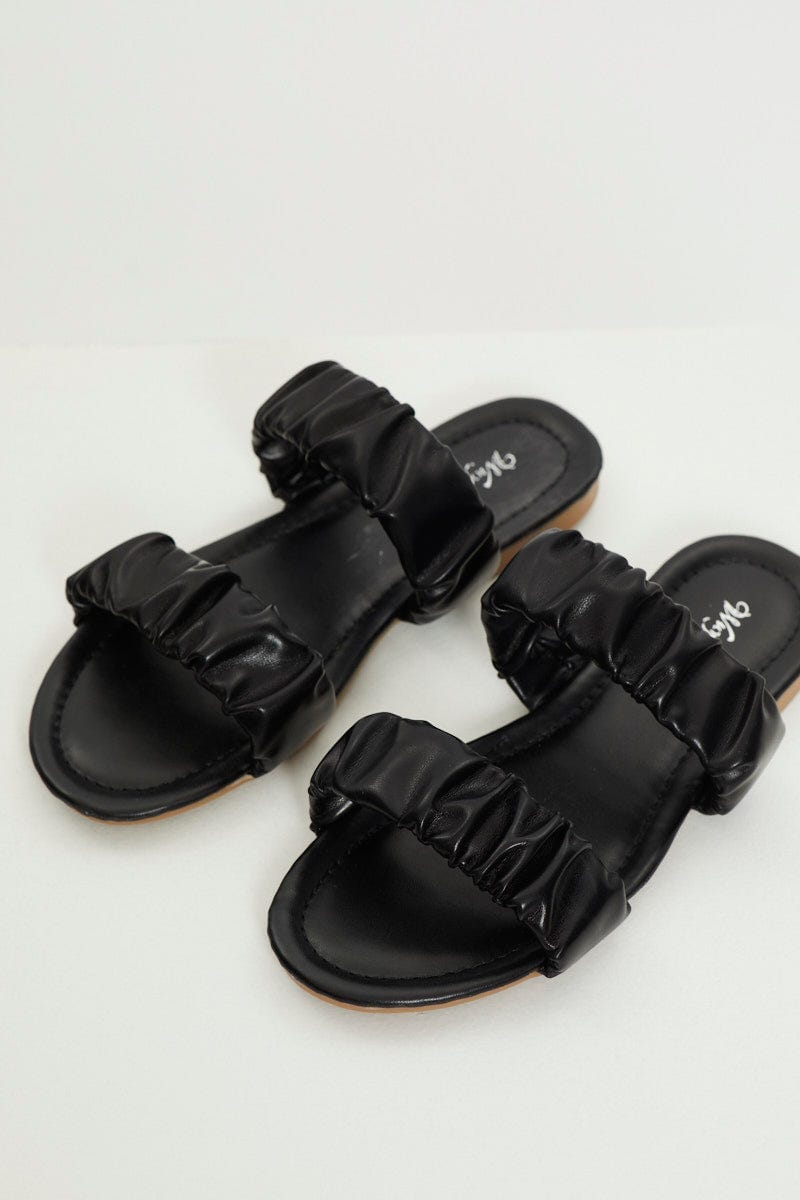 Black Plus Ruched Detail Flat Sliders For Women By You And All