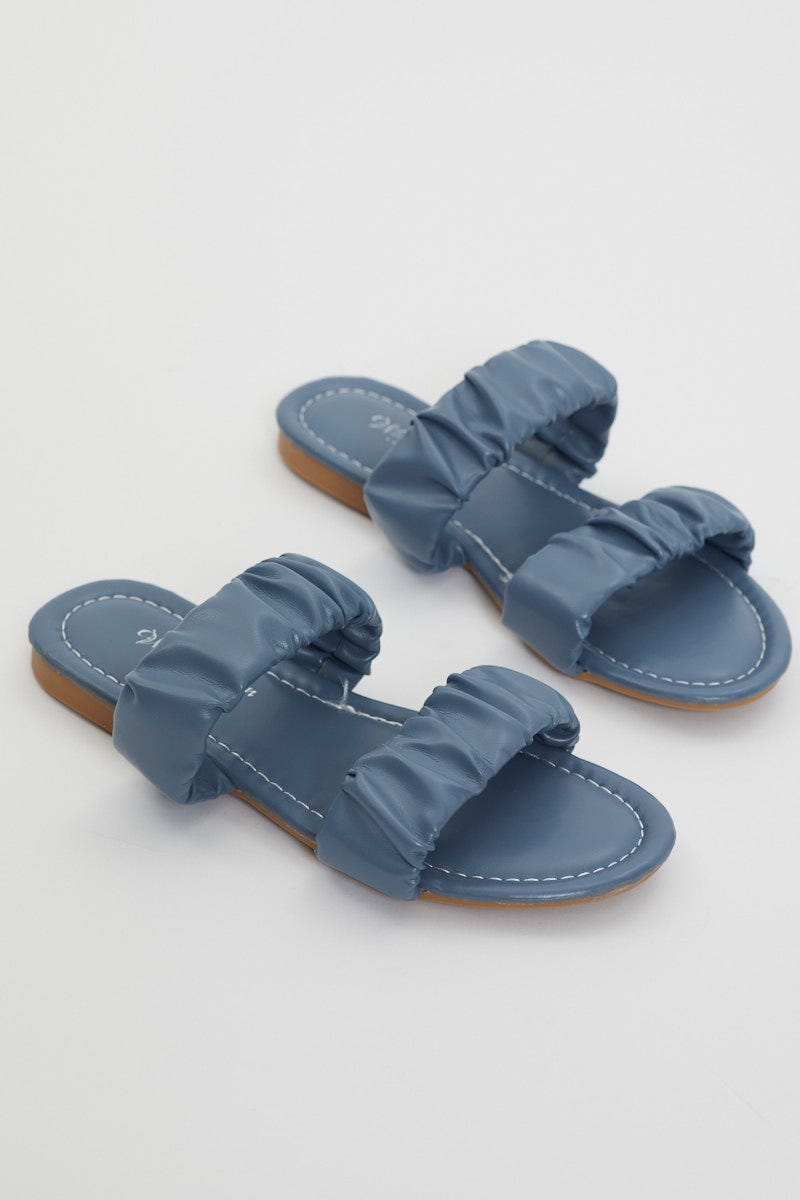 Blue Plus Ruched Detail Flat Sliders For Women By You And All
