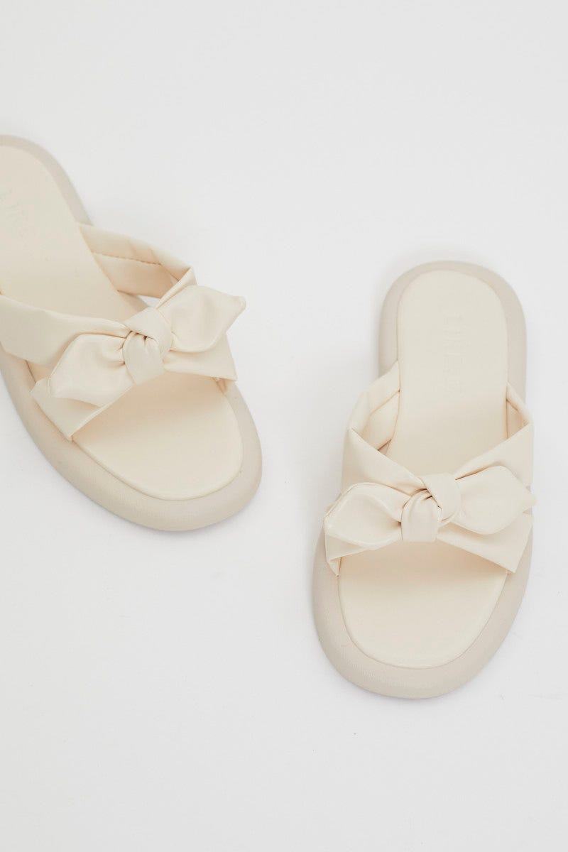 White Plus Bow Tie Detail Flat Sliders For Women By You And All