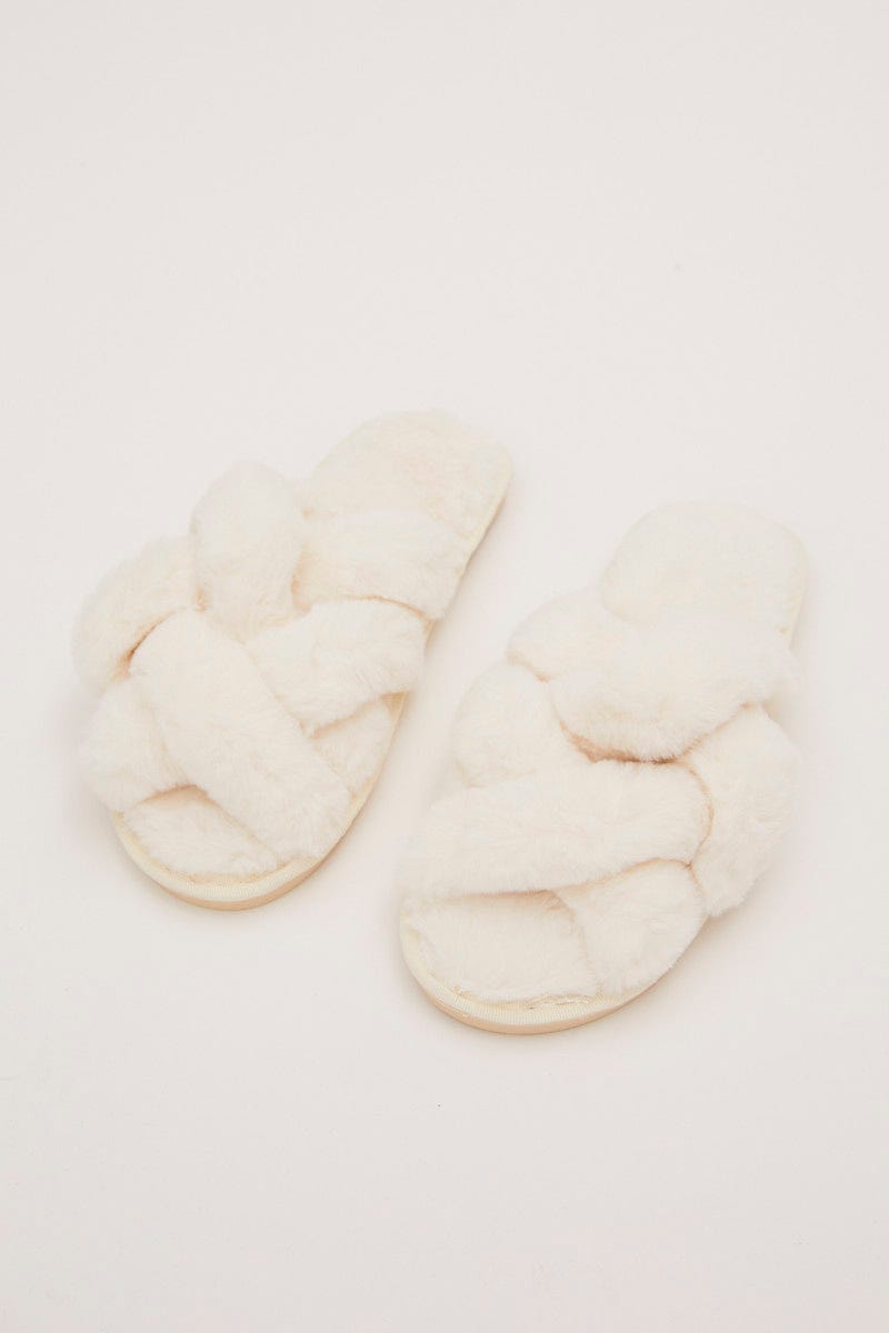 White Faux Fur Slippers For Women By You And All