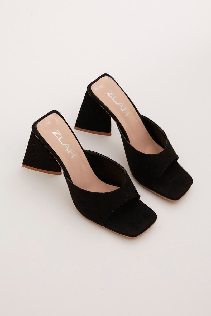 Black Suede Square Toe High Heeled Mule Sandal For Women By You And All