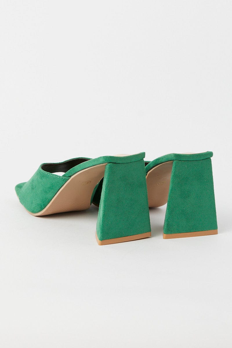 Green Suede Square Toe High Heeled Mule Sandal for YouandAll Fashion