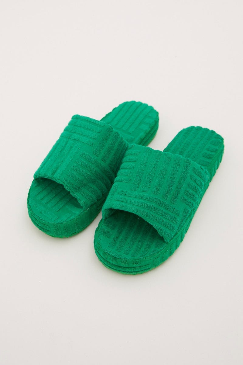 Green Corduroy Detail Slippers For Women By You And All