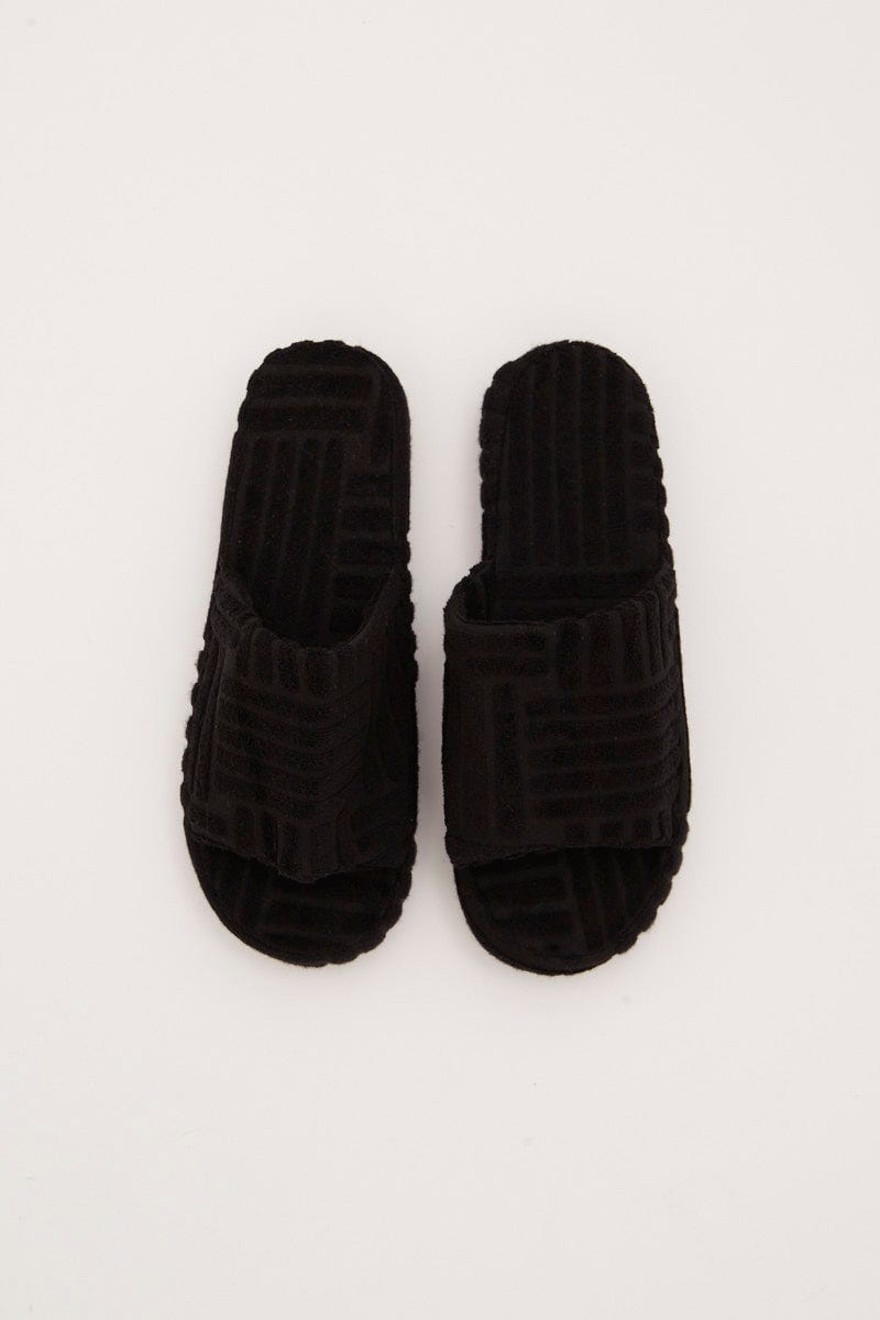Black Corduroy Detail Slippers For Women By You And All