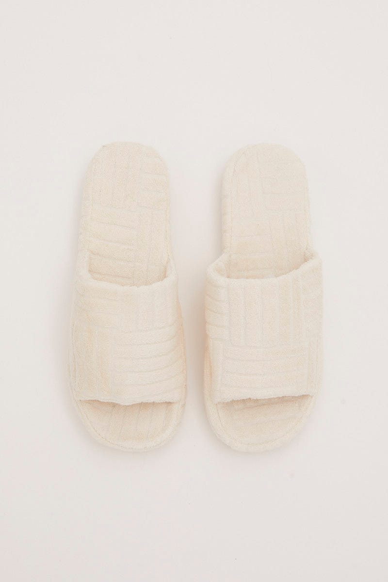 White Corduroy Detail Slippers For Women By You And All