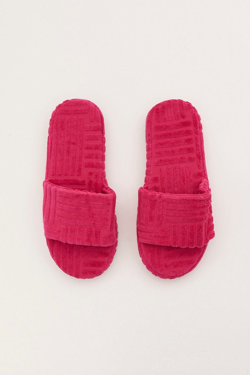 Pink Toweling Detail Slippers