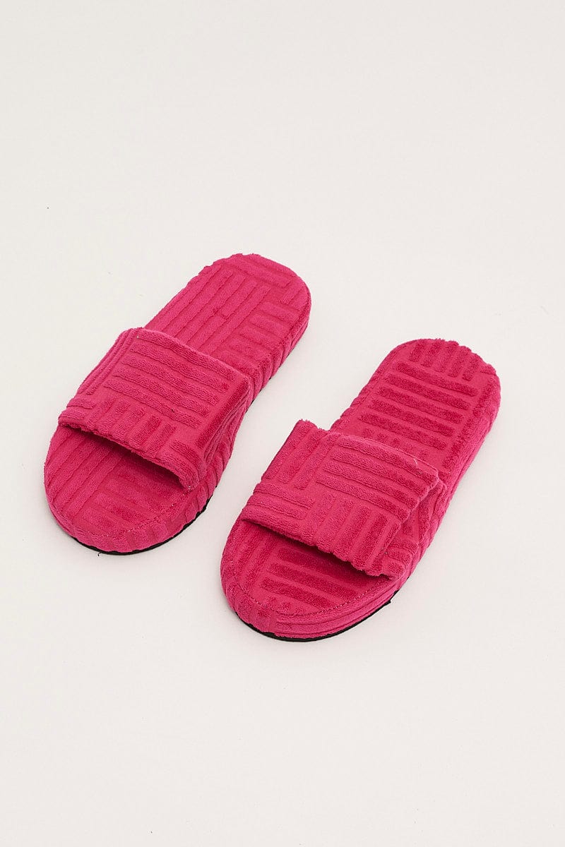 Pink Toweling Detail Slippers