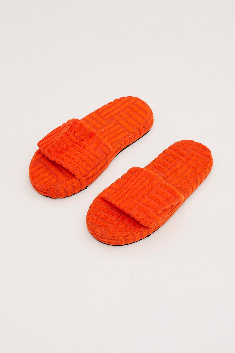 Orange Toweling Detail Slippers