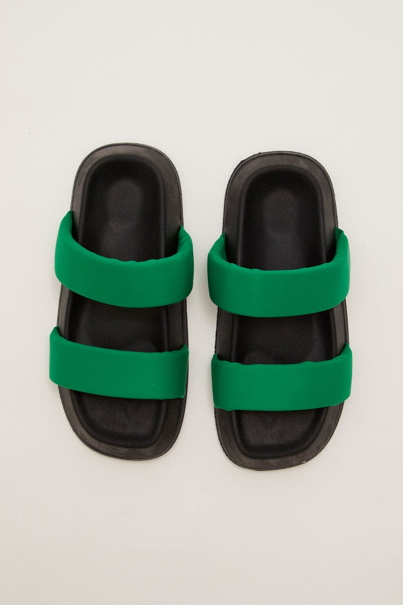 Green Flatform Slide Sandals