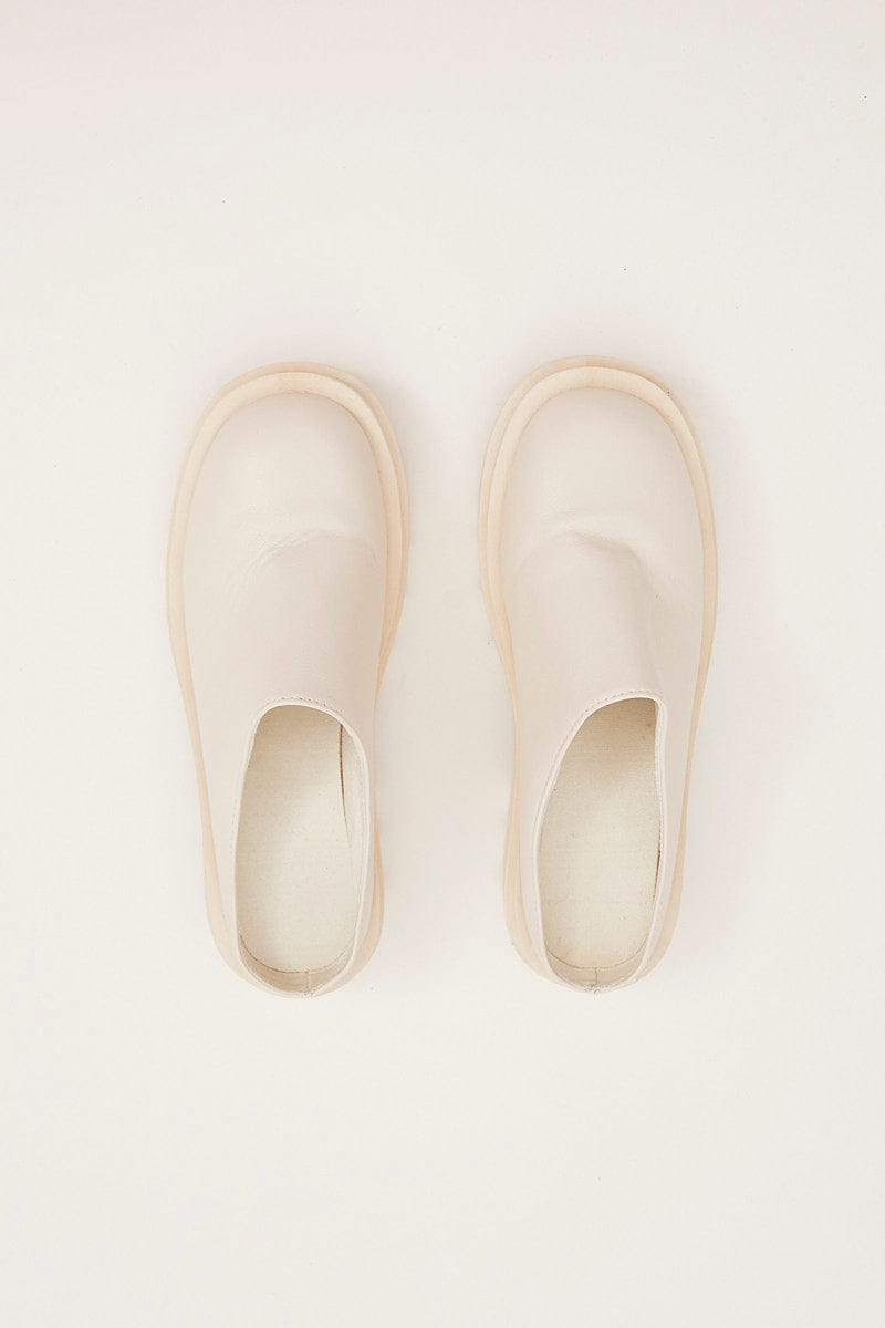 White Chunky Sole Flat Mules