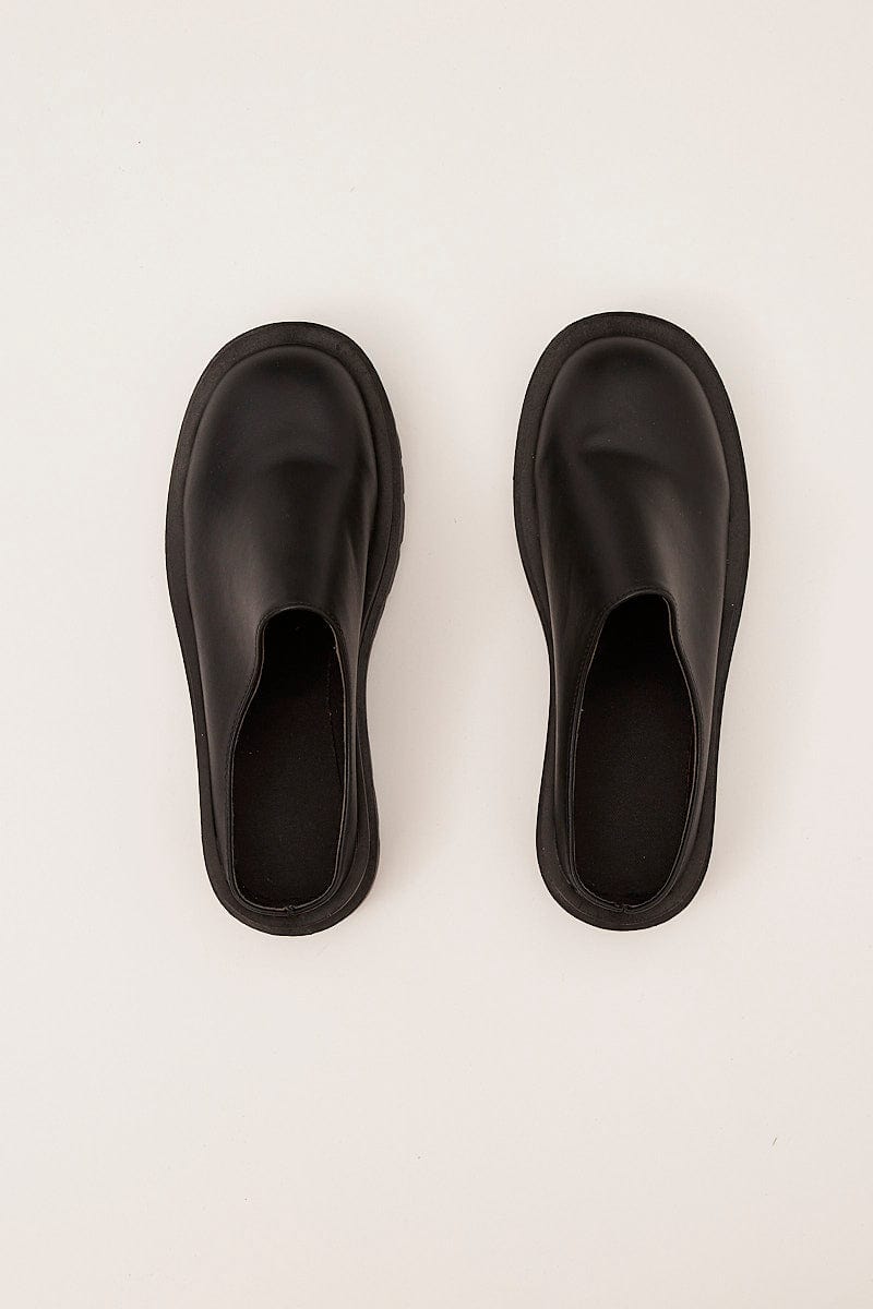 Black Chunky Sole Flat Mules