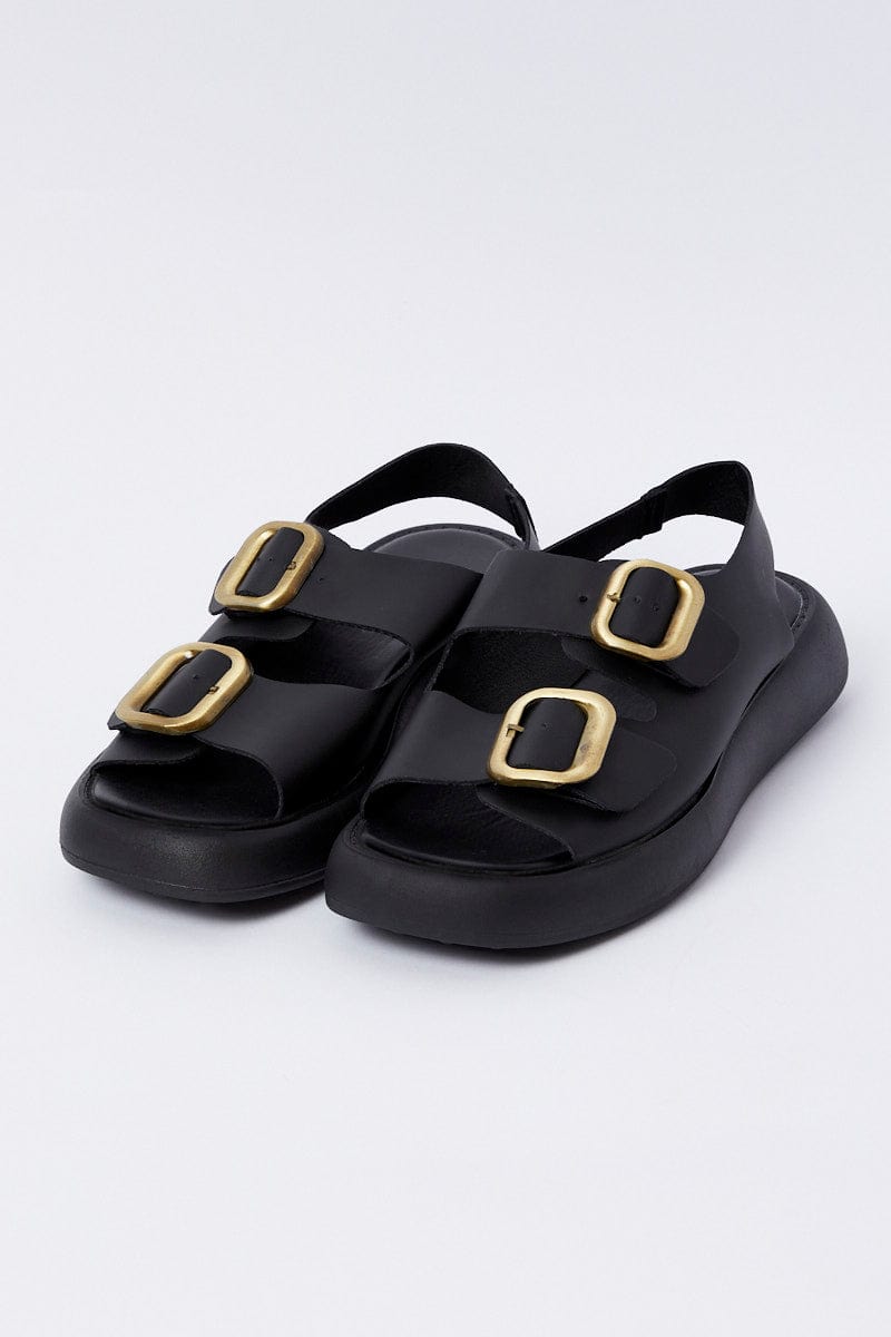 Black Buckle Decor Slingback Sport Sandals for YouandAll Fashion