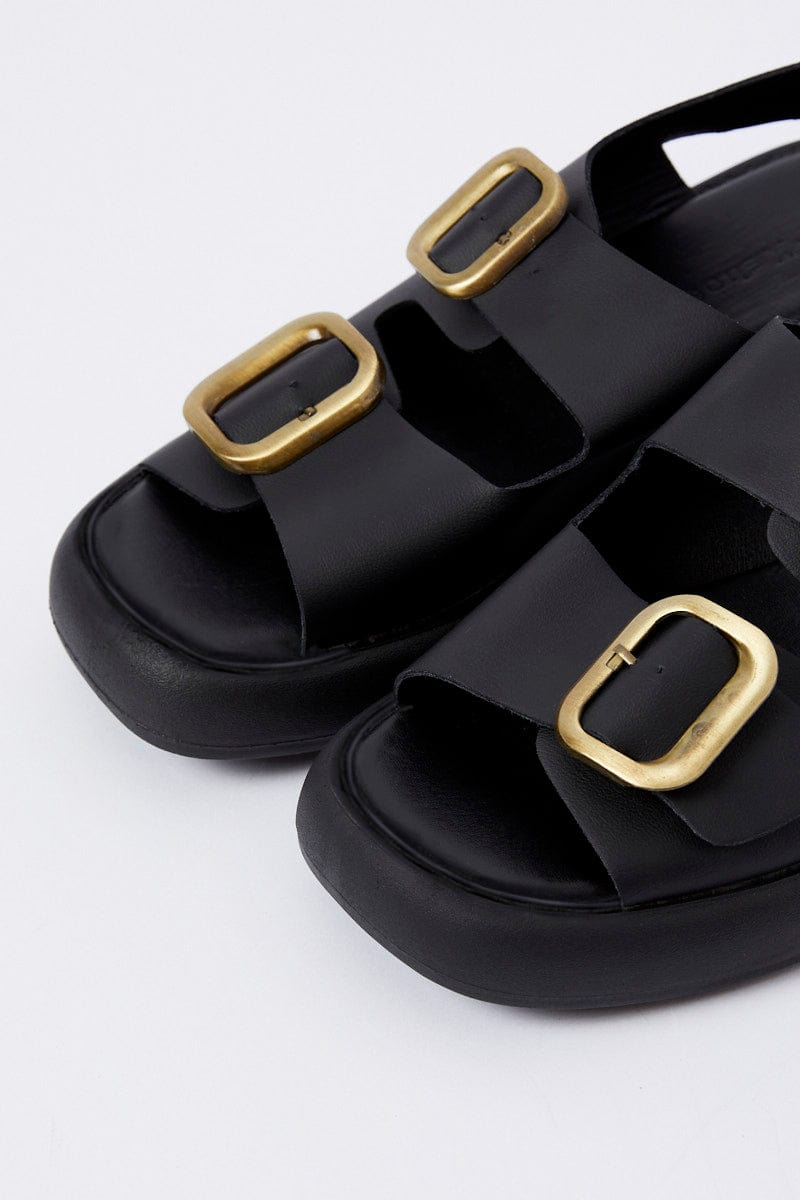 Black Buckle Decor Slingback Sport Sandals for YouandAll Fashion