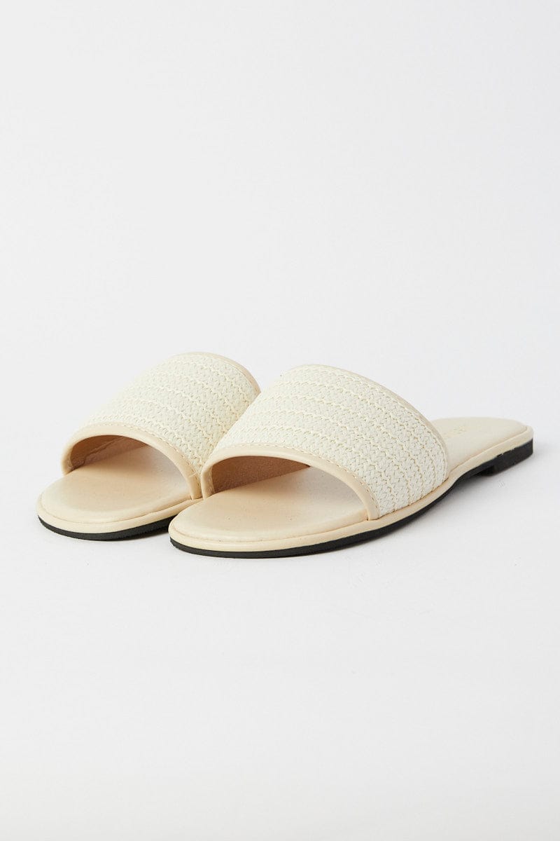 White Braided Flat Slippers Slides for YouandAll Fashion