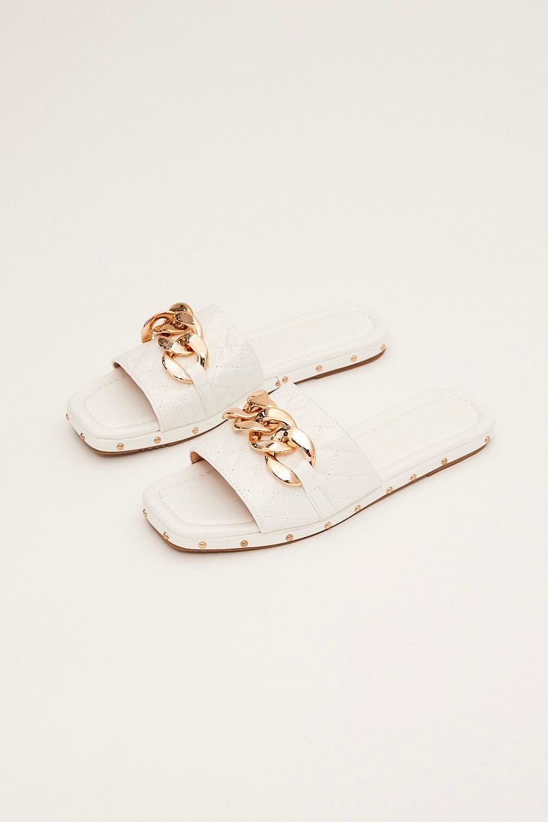 White Chain Decor Quilted Slides Slippers