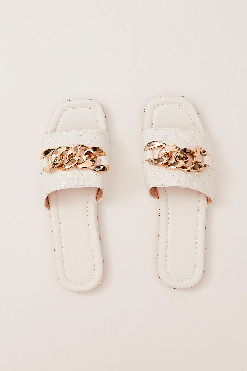 White Chain Decor Quilted Slides Slippers