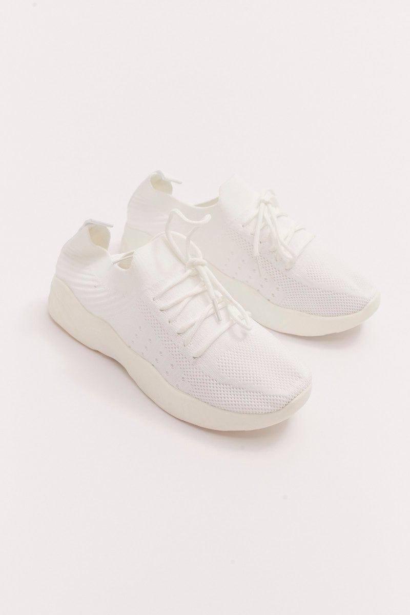 White Knit Detail Lace Up Trainers Sneakers for YouandAll Fashion
