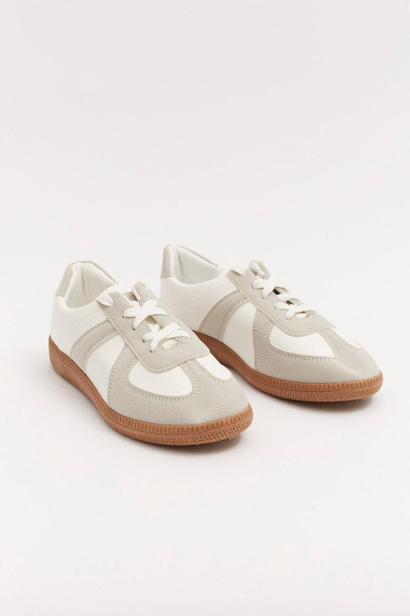 Beige Color Block Lace Up Sneakers for YouandAll Fashion