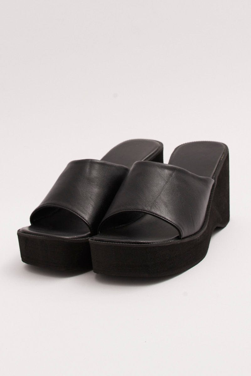 Black Square Toe Wedge Sandals for YouandAll Fashion