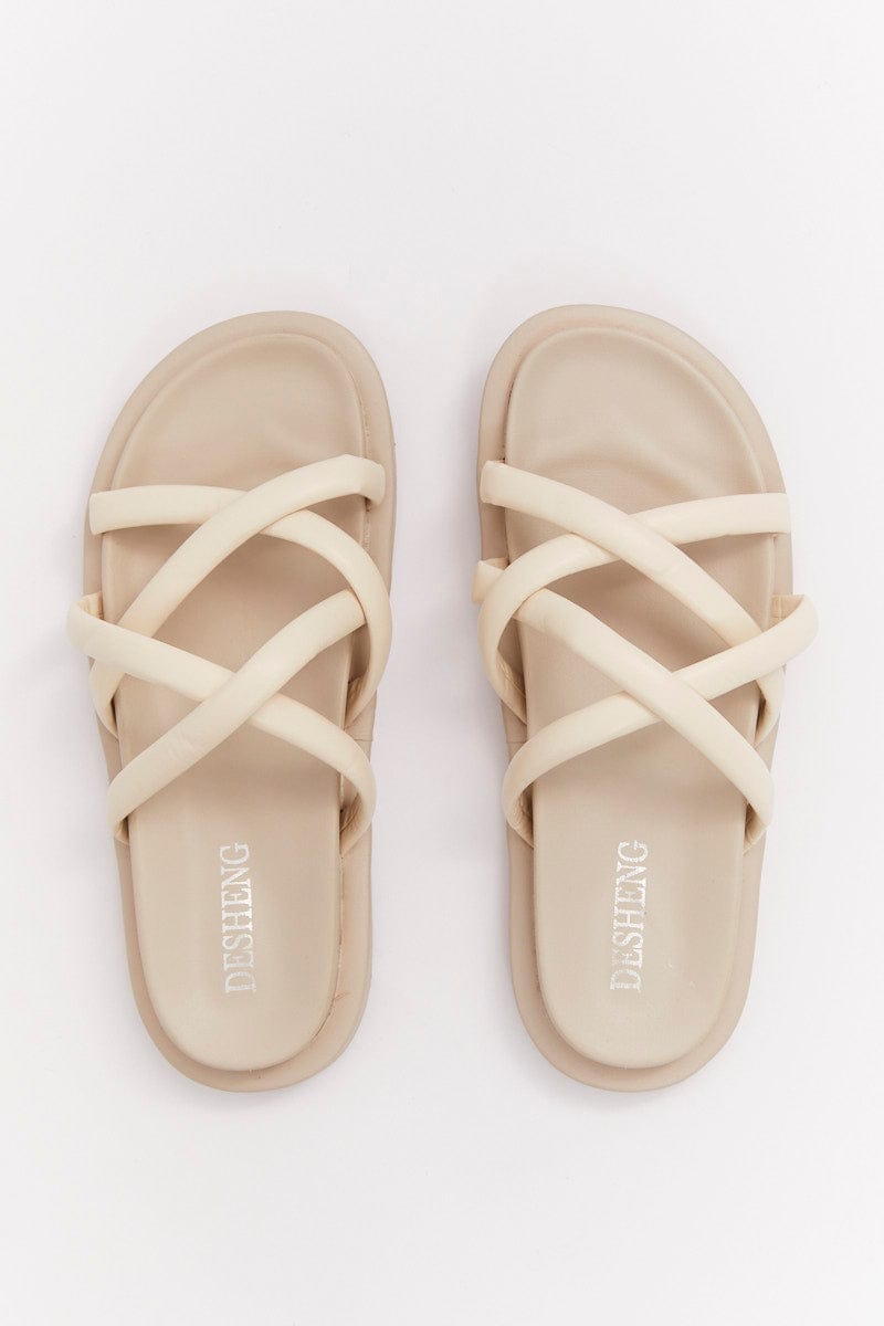 Beige Cross Strap Flat Sandals for YouandAll Fashion