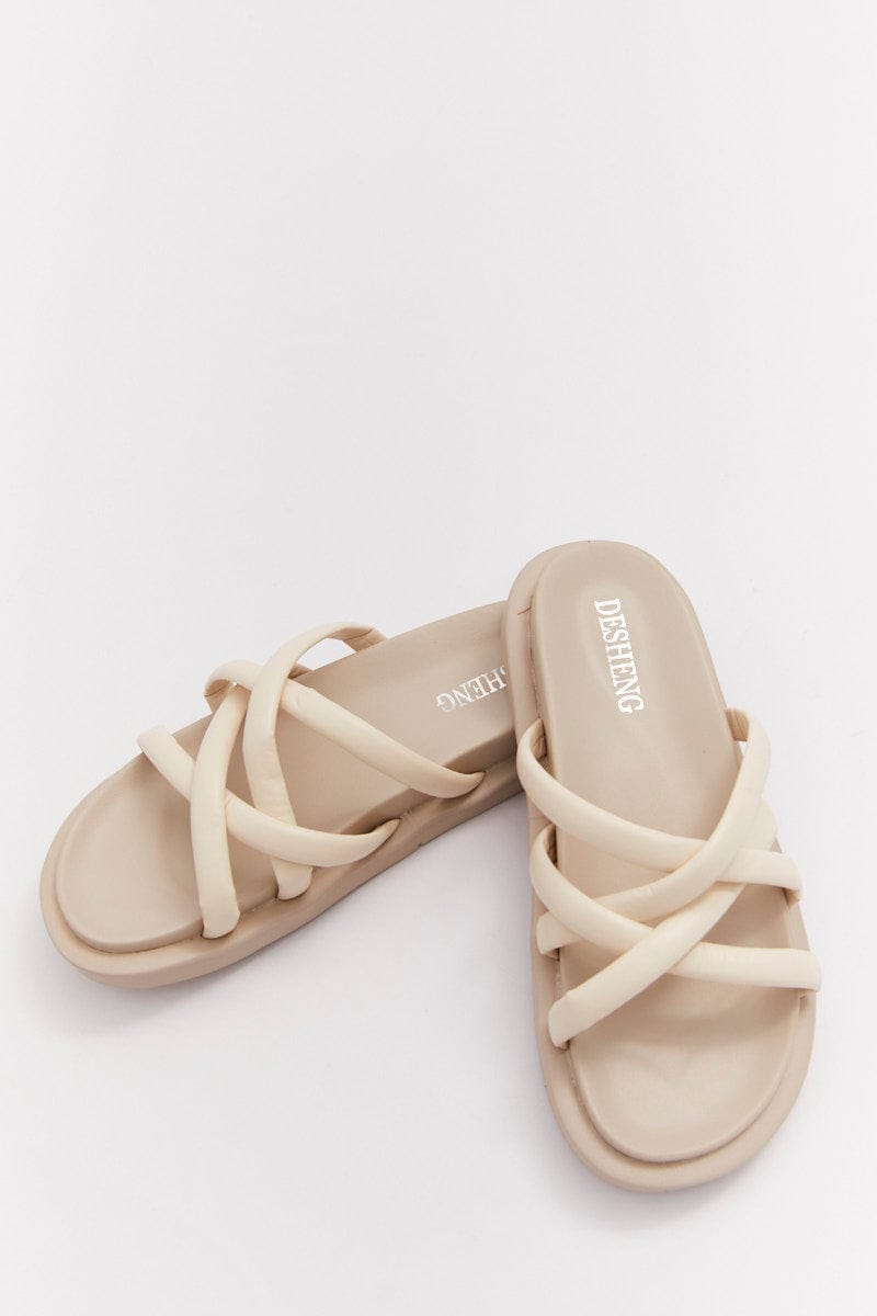 Beige Cross Strap Flat Sandals for YouandAll Fashion