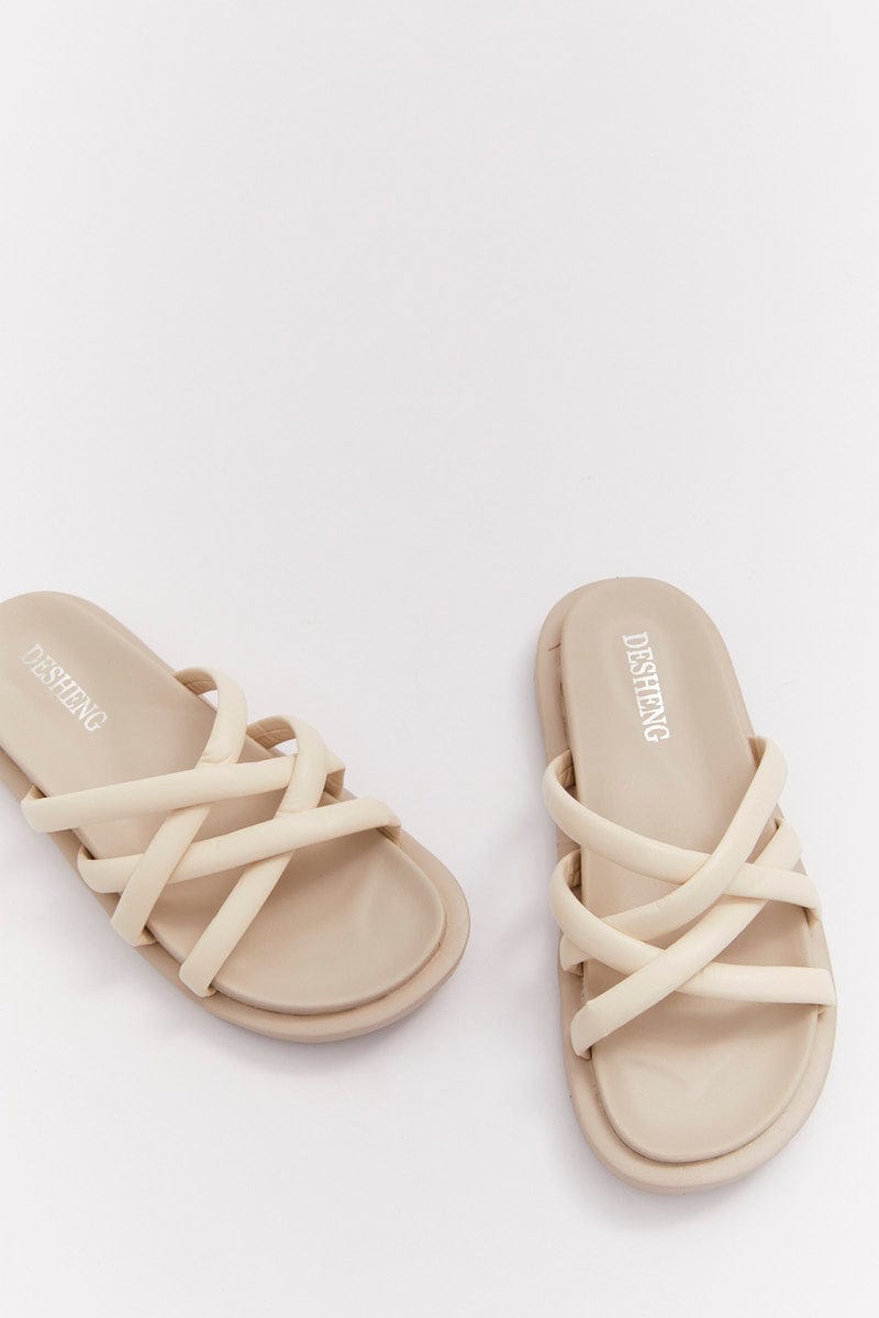 Beige Cross Strap Flat Sandals for YouandAll Fashion