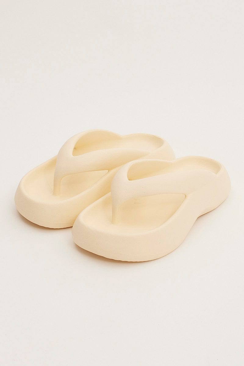 White Chunky Toe Post Slippers for YouandAll Fashion