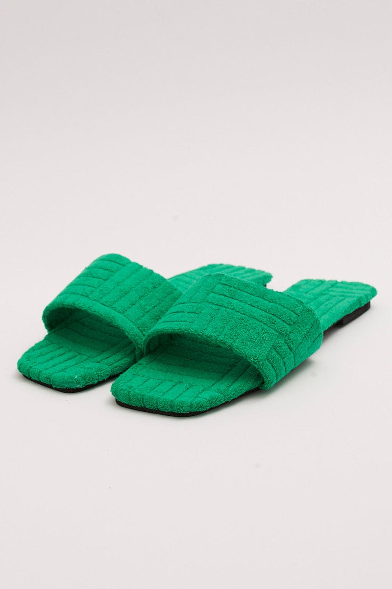 Green Square Toe Toweling Detail Slippers for YouandAll Fashion