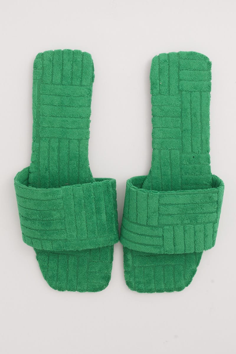 Green Square Toe Toweling Detail Slippers for YouandAll Fashion