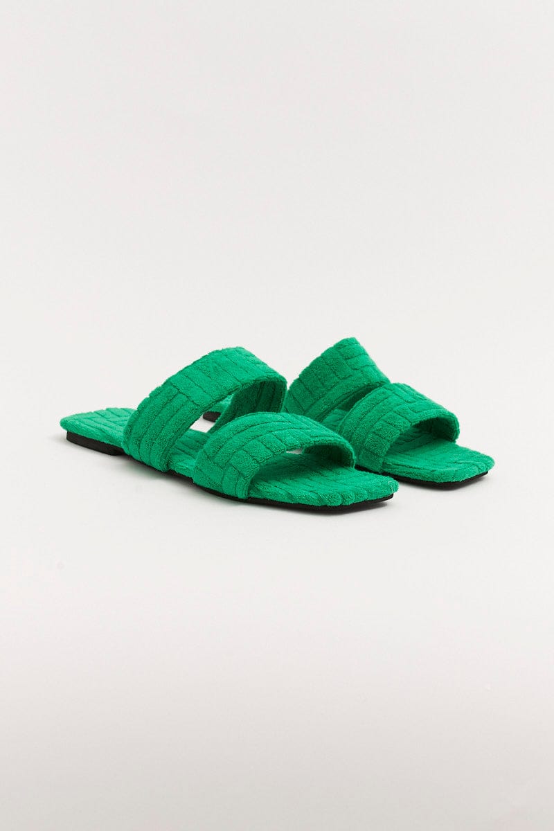 Green Square Toe Toweling Detail Slippers for YouandAll Fashion