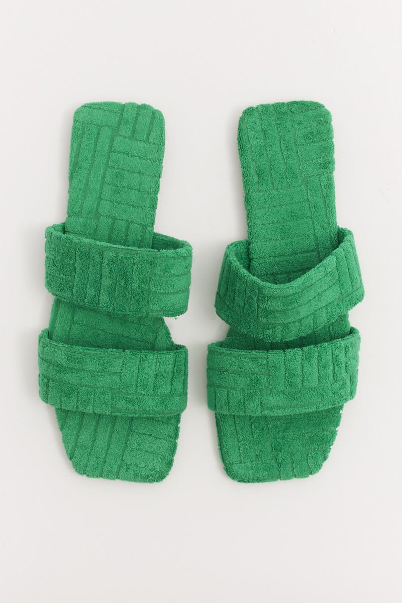 Green Square Toe Toweling Detail Slippers for YouandAll Fashion