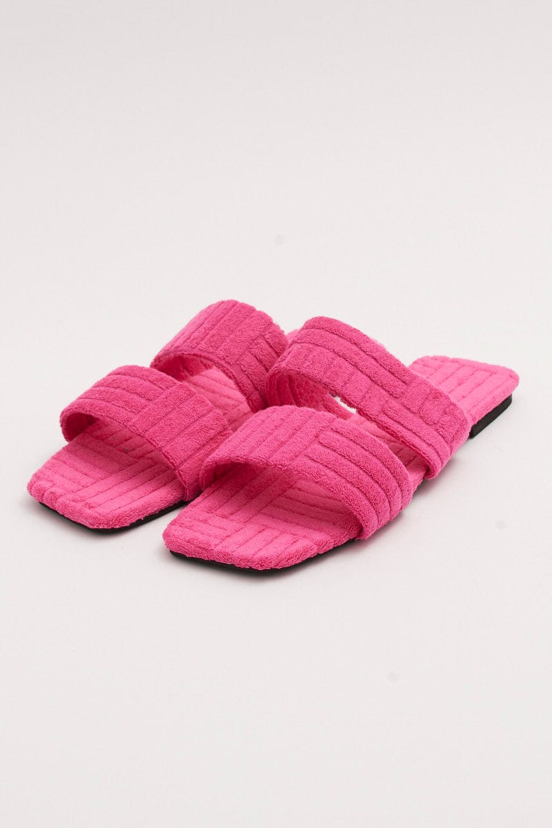 Pink Square Toe Toweling Detail Slippers for YouandAll Fashion