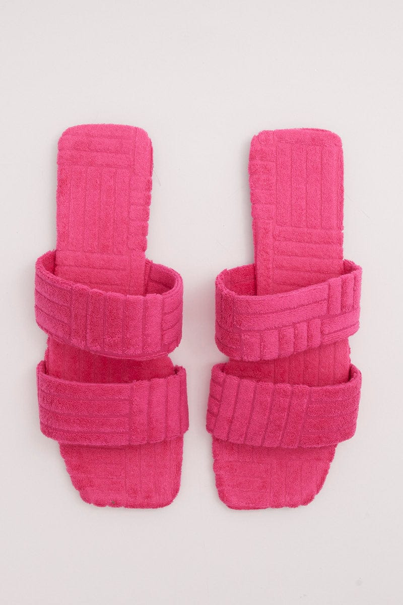 Pink Square Toe Toweling Detail Slippers for YouandAll Fashion