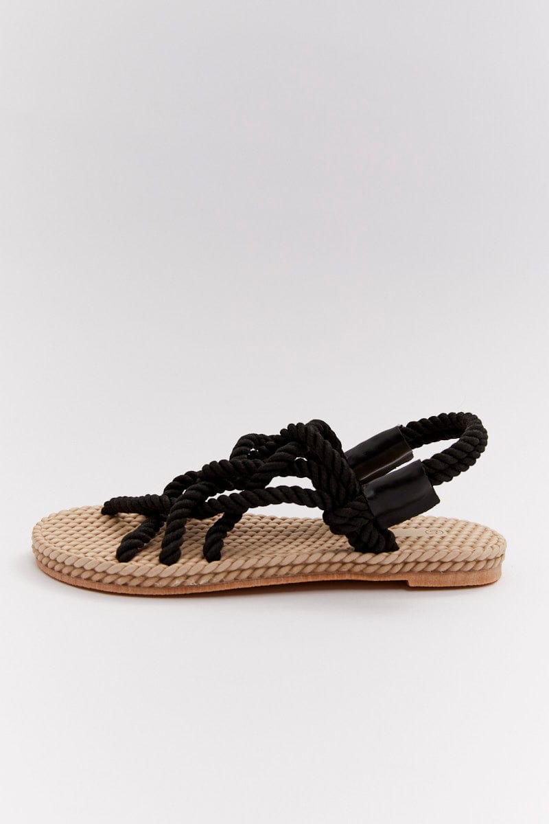 Black Flat Rope Sandals for YouandAll Fashion