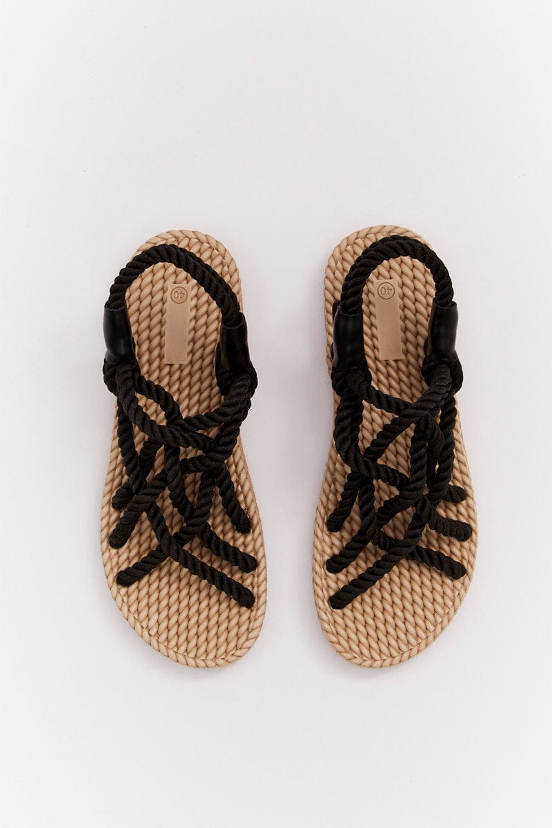 Black Flat Rope Sandals for YouandAll Fashion