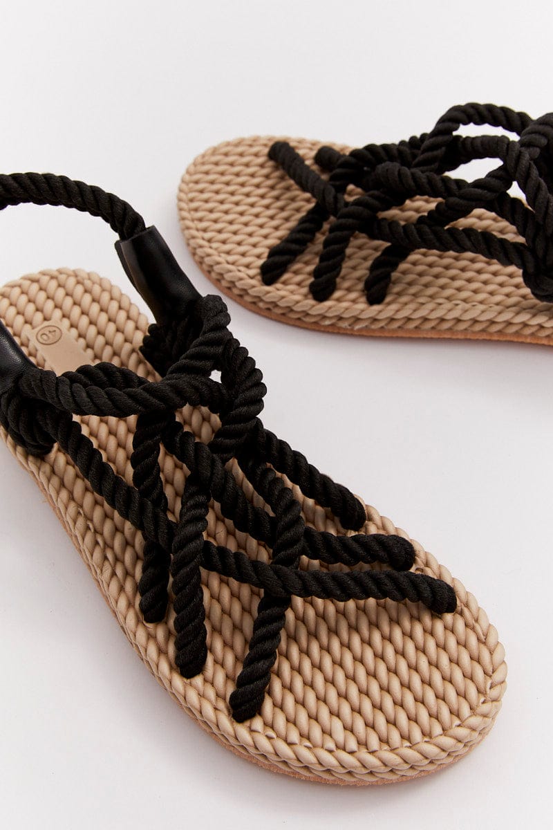 Black Flat Rope Sandals for YouandAll Fashion