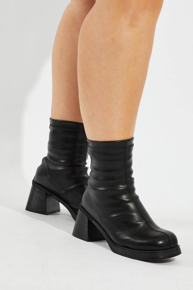 Black Mid Heeled Sock Boots for YouandAll Fashion