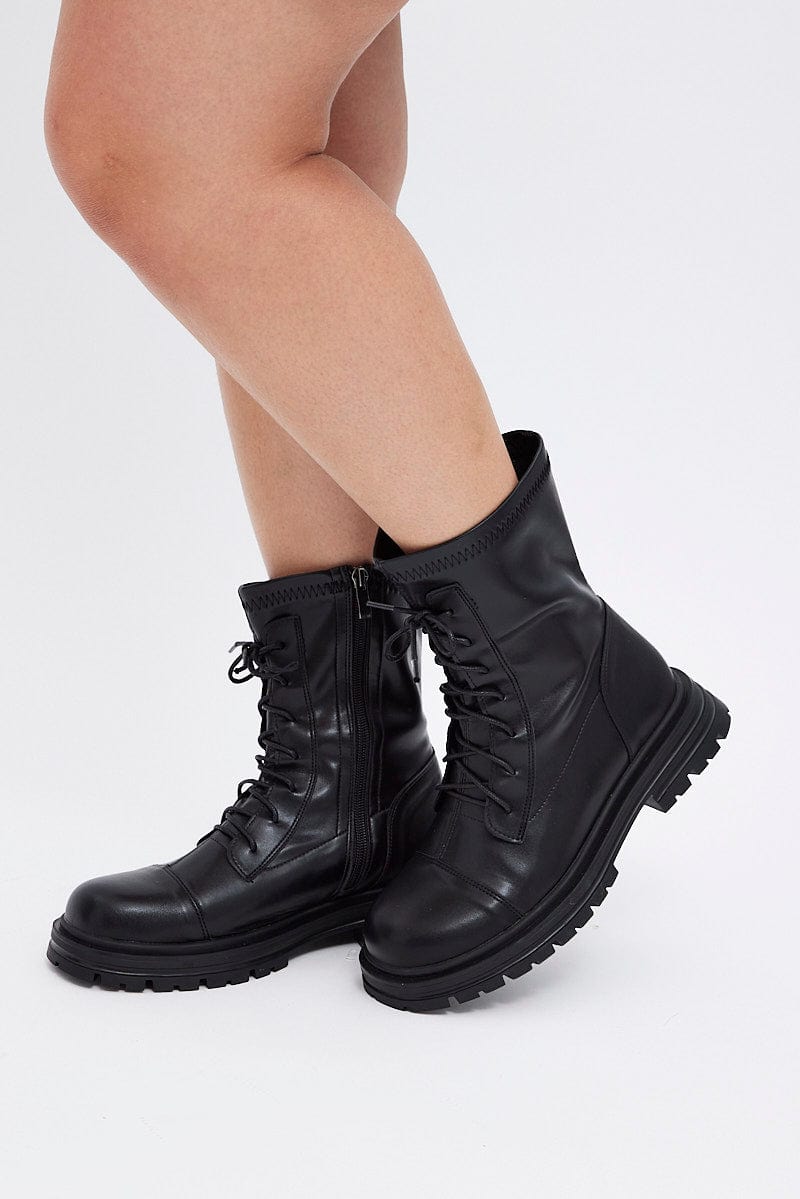 Black Wide Fit Lace Up Ankle Boots for YouandAll Fashion