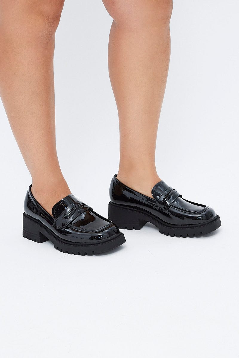 Black Wide Fit Chunky Sole Loafers for YouandAll Fashion