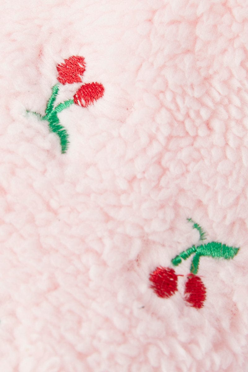 Pink Cherry Embroidery Fluffy Slippers for YouandAll Fashion