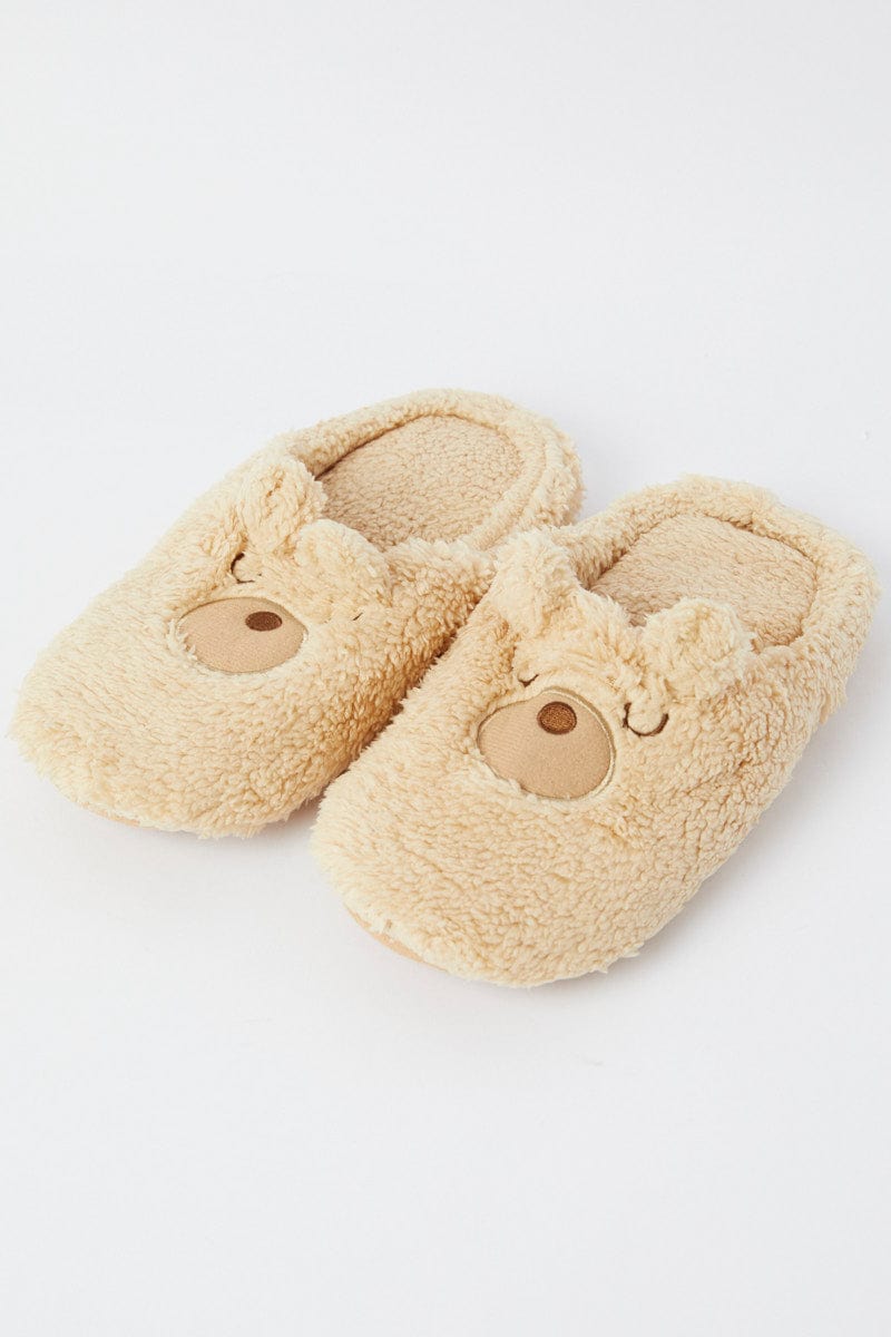 Beige Bear Fluffy Slippers for YouandAll Fashion
