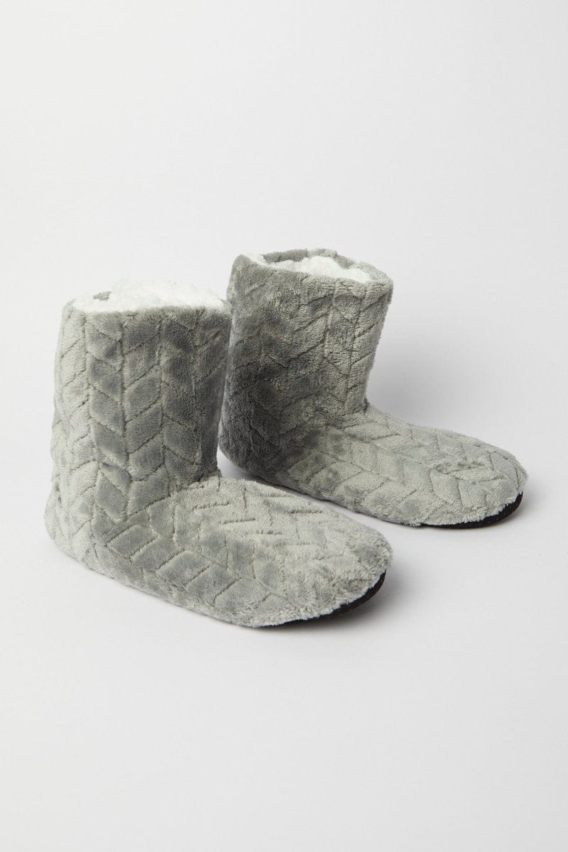 Grey Fluffy Boot Slippers for YouandAll Fashion