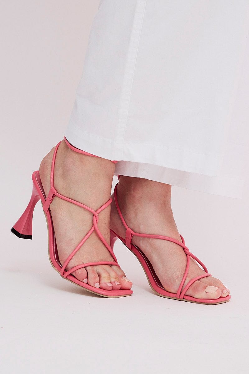 Pink Strappy Tie Leg Heeled Sandals for YouandAll Fashion