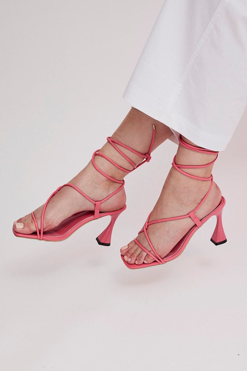 Pink Strappy Tie Leg Heeled Sandals for YouandAll Fashion