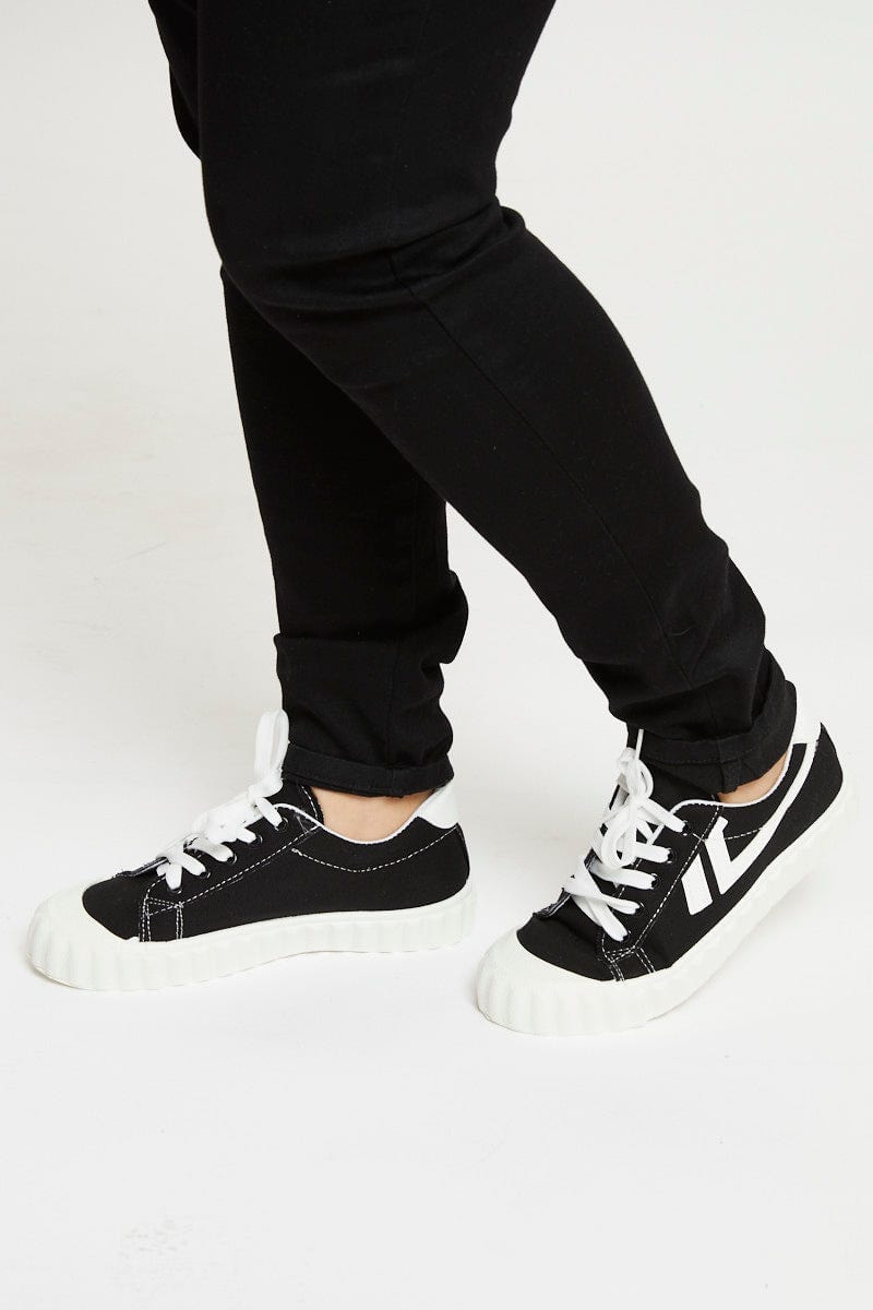 Black Contrast Line Detail Sneakers For Women By You And All