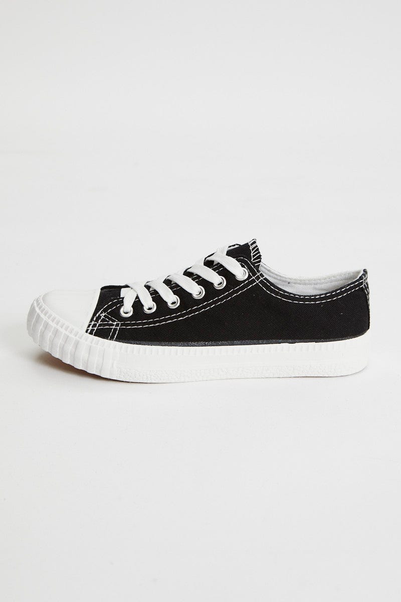 Black Lace Up Front Sneakers For Women By You And All