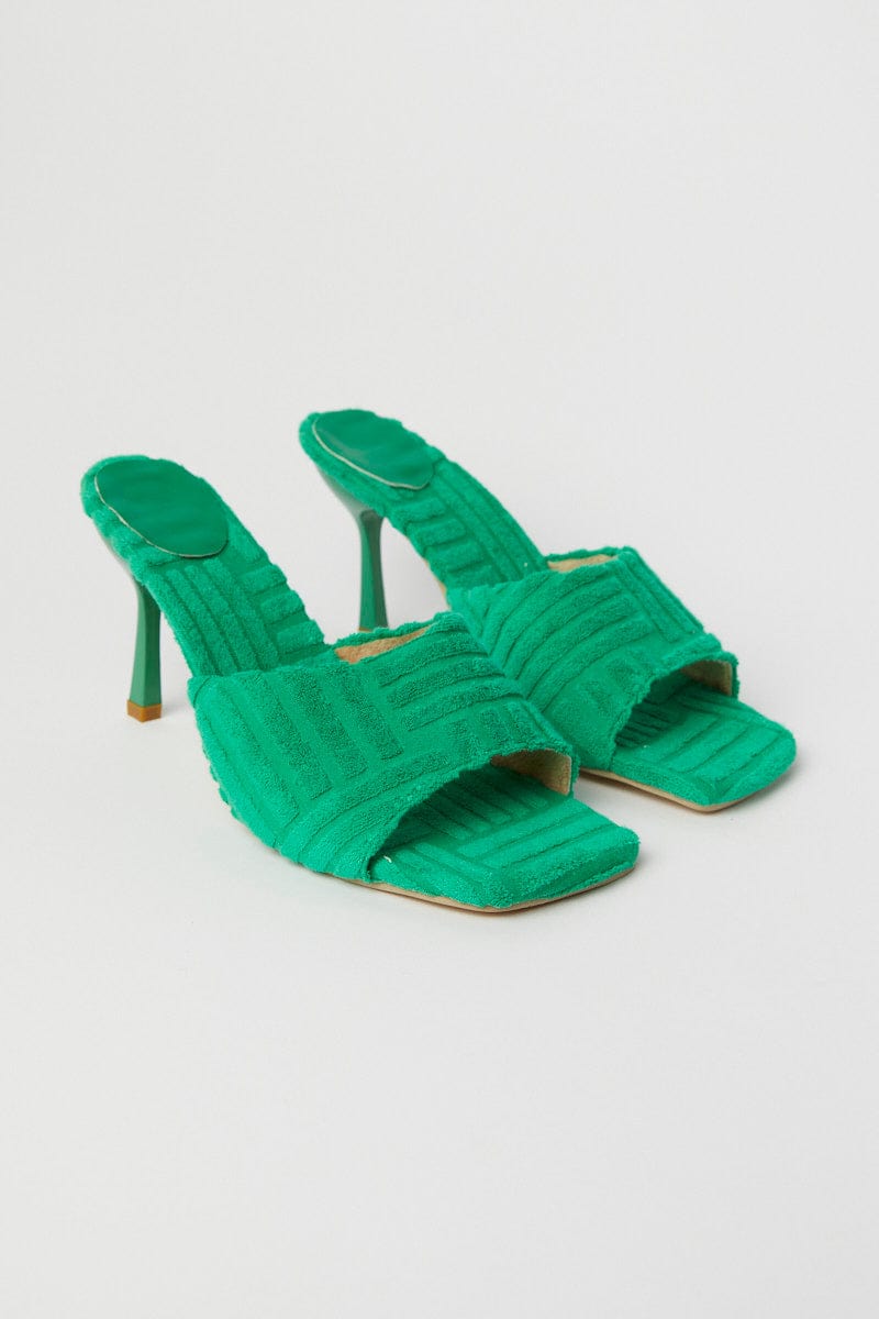 Green Toweling Detail Mules for YouandAll Fashion