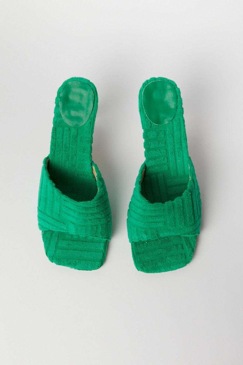 Green Toweling Detail Mules for YouandAll Fashion